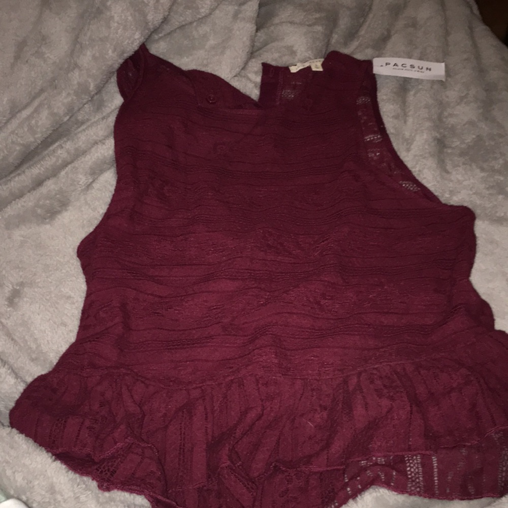 burgundy halter style with a lace peplum bottom